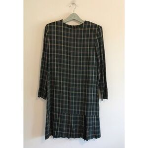 Donna Ricco Vintage Green Plaid Long Sleeve Dress